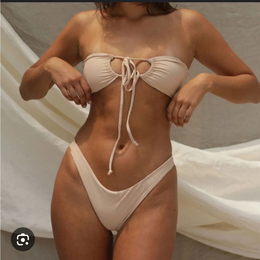 Stone fox swim bikini top and bottom set in biscotti pique